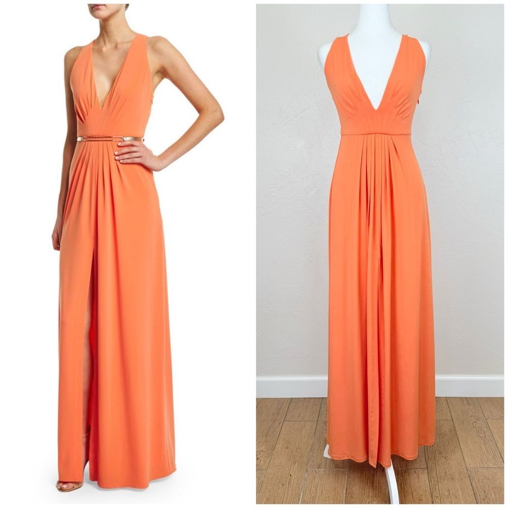 Halston Heritage Mandarin / Sherbet Orange V-Neck Maxi Dress XS